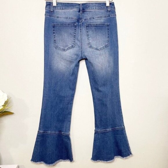 Chelsea & Violet High Rise Flared Hem Crop Jeans Distressed Frayed Size 25 - Picture 4 of 11